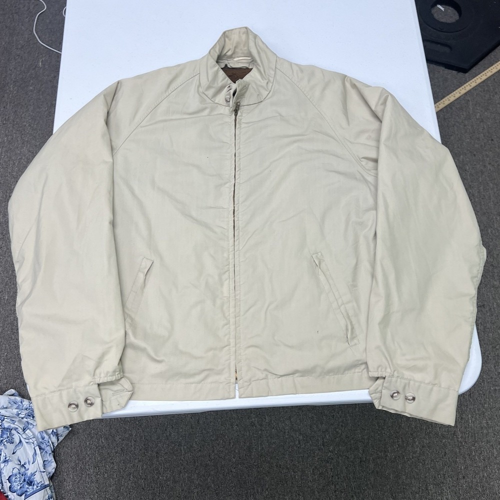 English Squire Harrington Jacket Mens 46-L Tan Faux Fur Lined Full Zip Vintage
